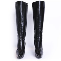 YVES SAINT LAURENT High Heels Boots in Shiny Black Leather Size 37.5 FR