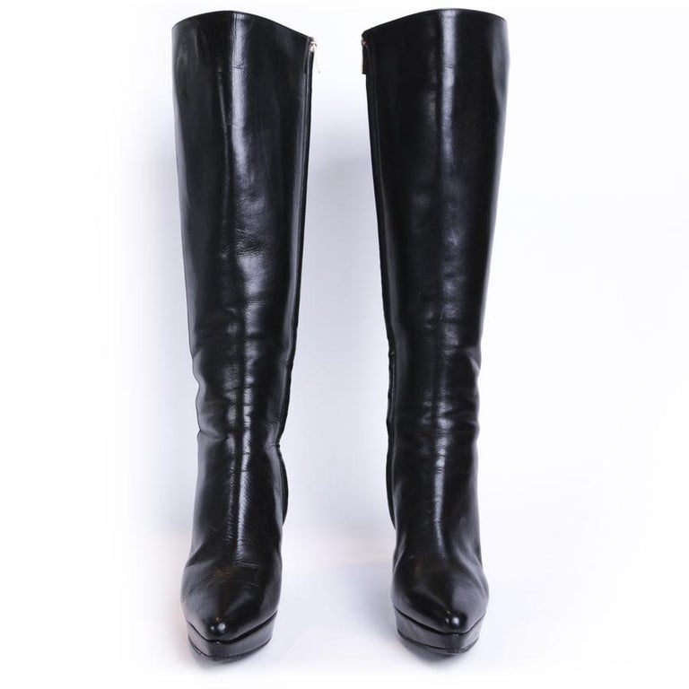 YVES SAINT LAURENT High Heels Boots in Shiny Black Leather Size 37.5 FR For  Sale at 1stDibs | shiny black boots