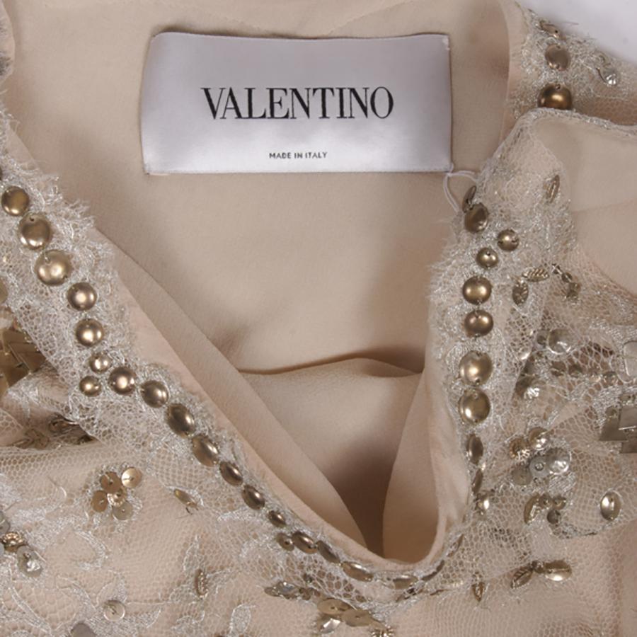 Beige VALENTINO Sleeveless Cocktail Dress in Silver Lace Embroidered with Sequins 36FR For Sale