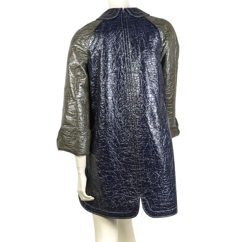 Black BALENICAGA Raincoat in Navy Blue and Khaki Green Waxed Cotton Size 40
