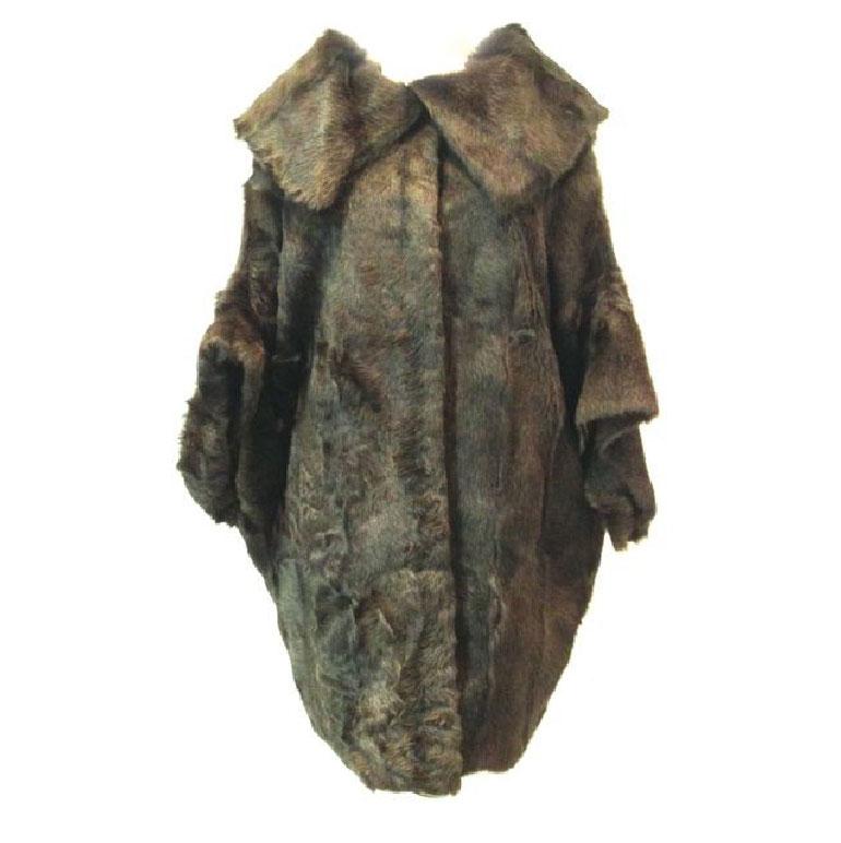 MURIZIO PECORARO Oversized Dark Green Coat in Real Fur from Cretan Wild Goat  For Sale