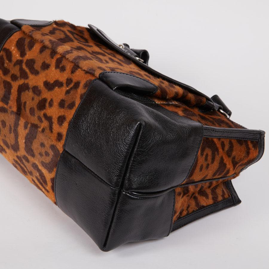 Women's CELINE Boogie Model Bag in Leopard Printed Foal and Black Leather 