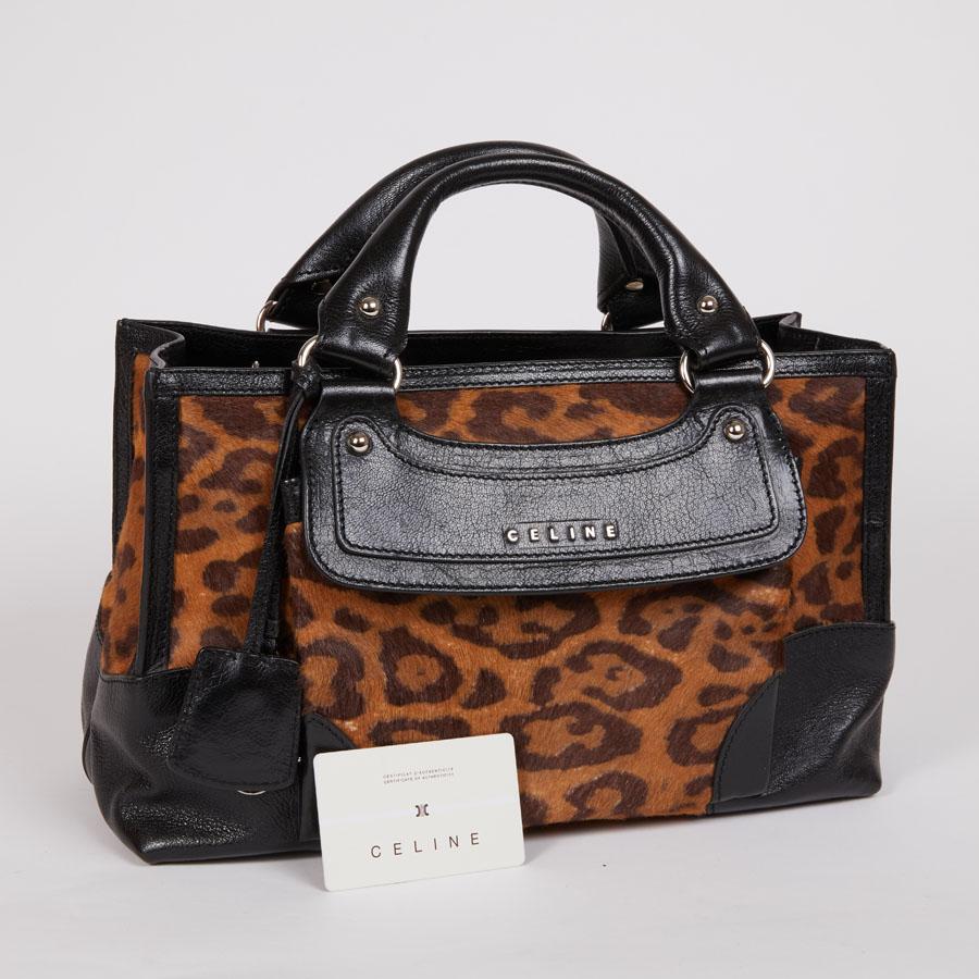 CELINE - Sac modèle Boogie en cuir imprimé léopard et sarcelle noire 3