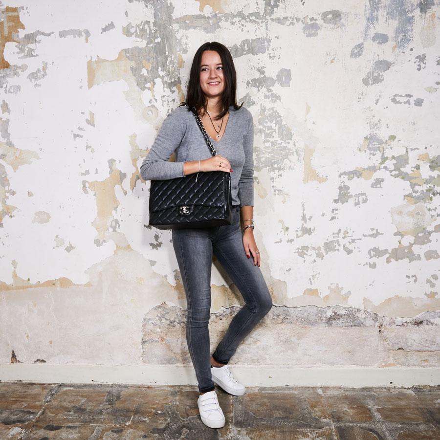 CHANEL Maxi Jumbo Double Flap Bag in Black Caviar Leather 7