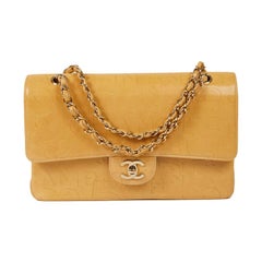 CHANEL Logo Double Flap Bag in Beige Leather