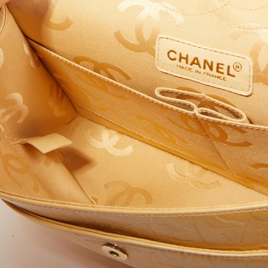 CHANEL Logo Double Flap Bag in Beige Leather 6