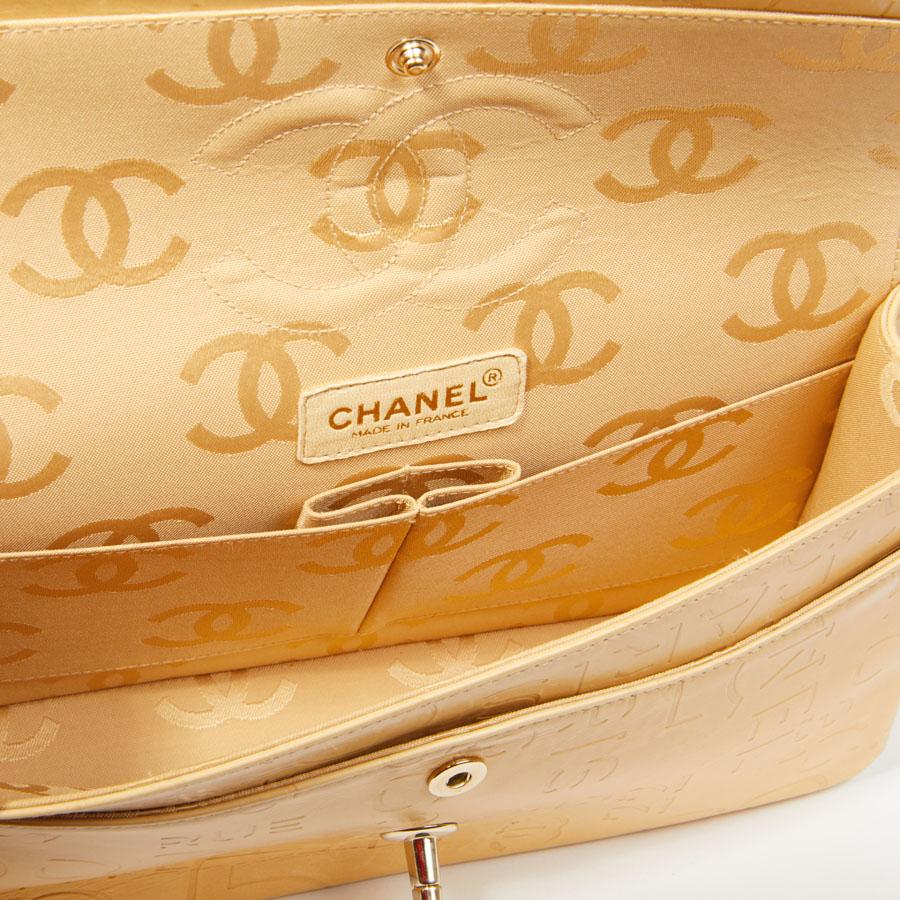 CHANEL Logo Double Flap Bag in Beige Leather 7