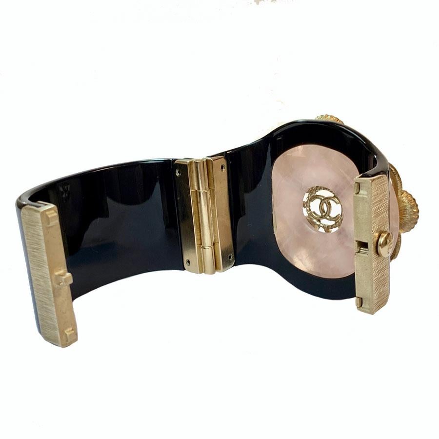 CHANEL Couture Cuff Bracelet in Black Resin, Pearl and Glass For Sale 1