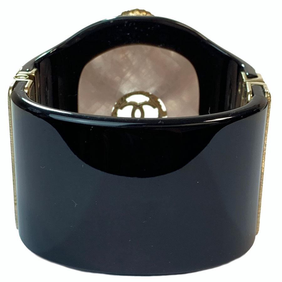 Women's CHANEL Couture Cuff Bracelet in Black Resin, Pearl and Glass For Sale