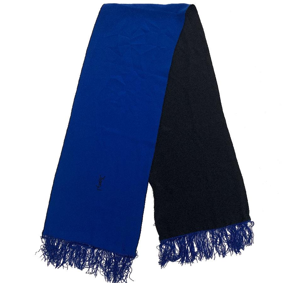 YVES SAINT LAURENT Vintage Scarf in Black and Electric Blue Silk