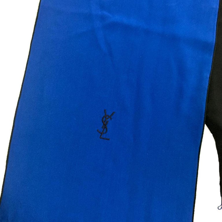 YVES SAINT LAURENT Vintage Scarf in Black and Electric Blue Silk at ...