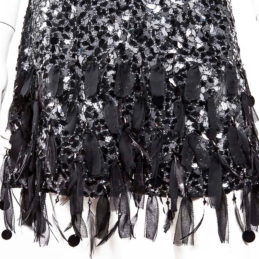 Women's JENNY PACKHAM Cocktail Dress in Black Silk with Sequins and Feathers Size 10UK For Sale