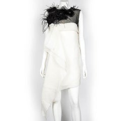 ROKSANDA Cocktail Dress in White Silk and Black Feathers Size 10UK