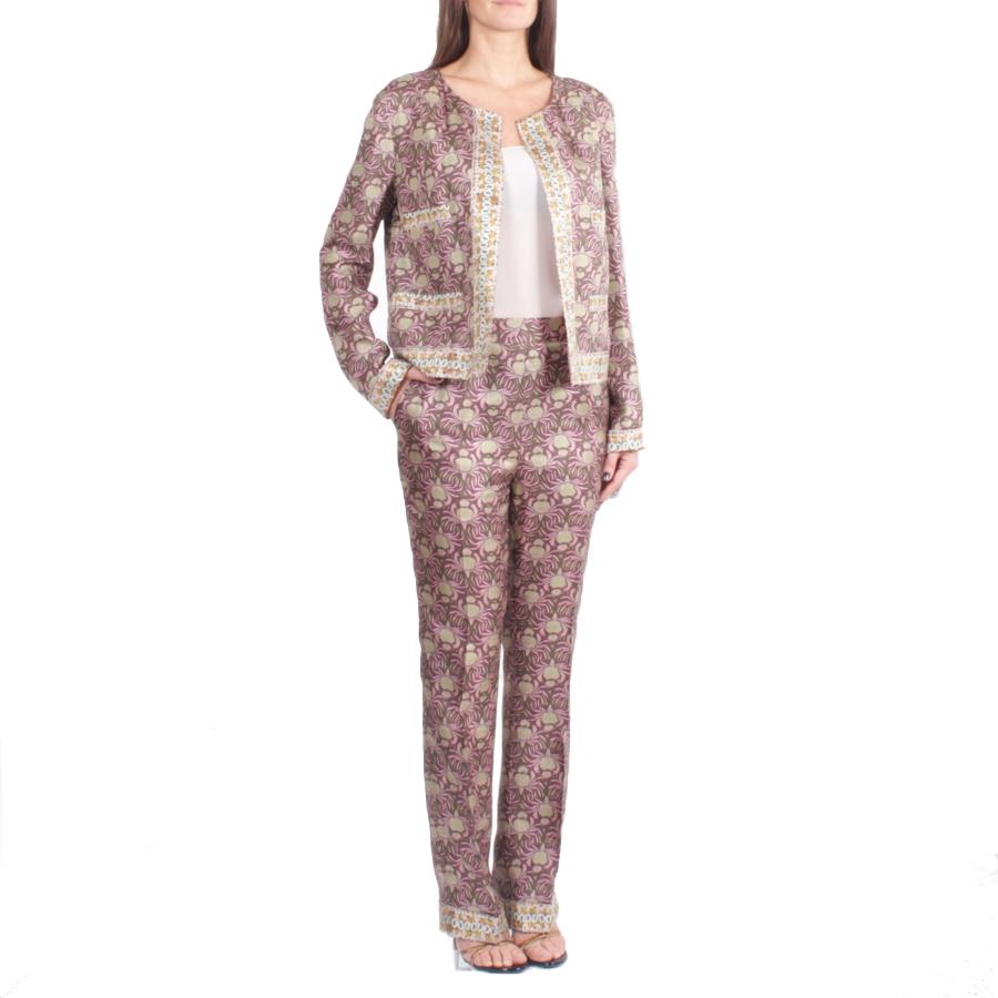 Brown ROCHAS Ensemble Pants and Jacket in Pink Silk Size 44IT