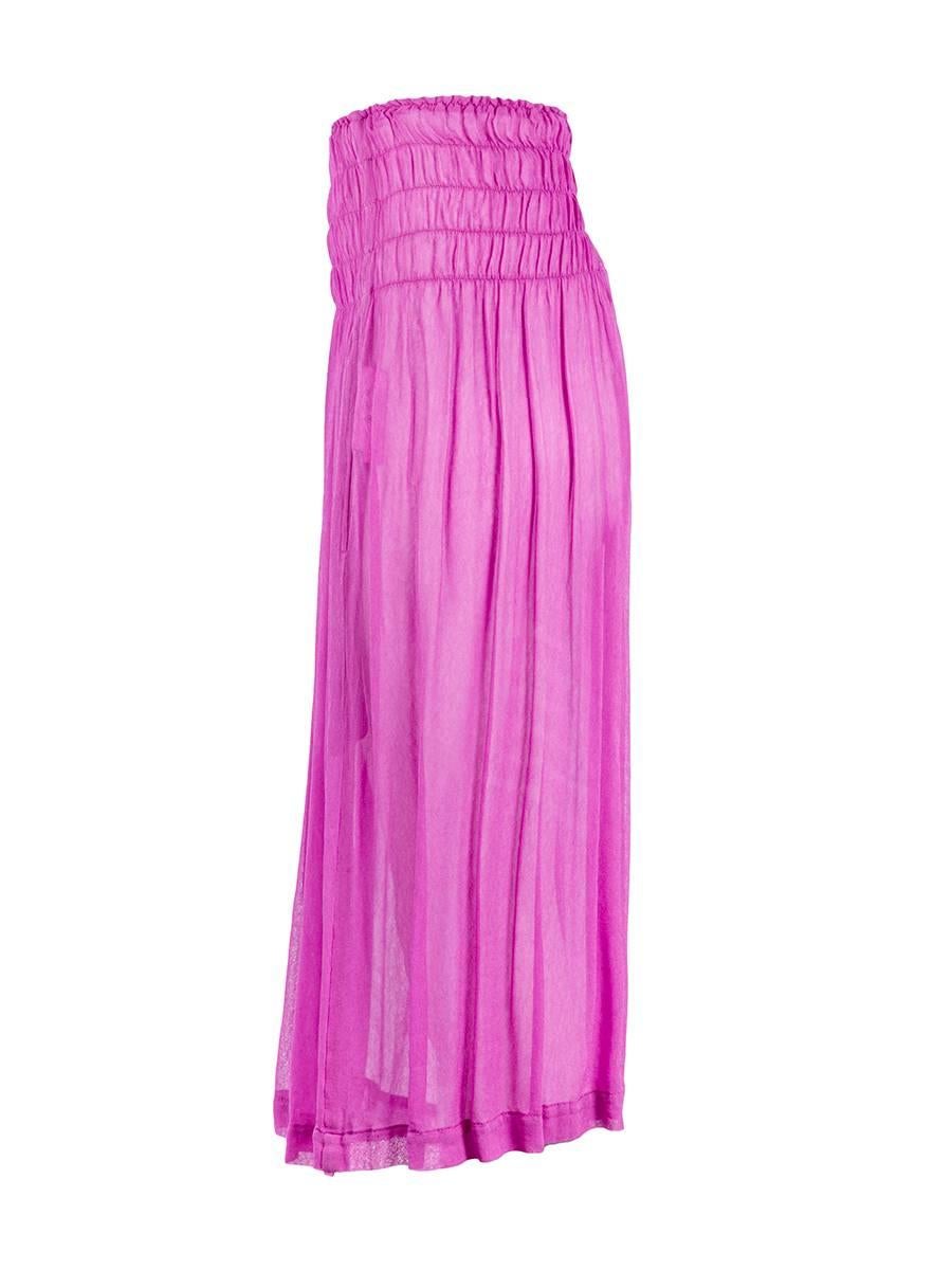 Vintage Comme des Garçons fuchsia washed sheer silk maxi skirt with a wide ruched elastic waist.
