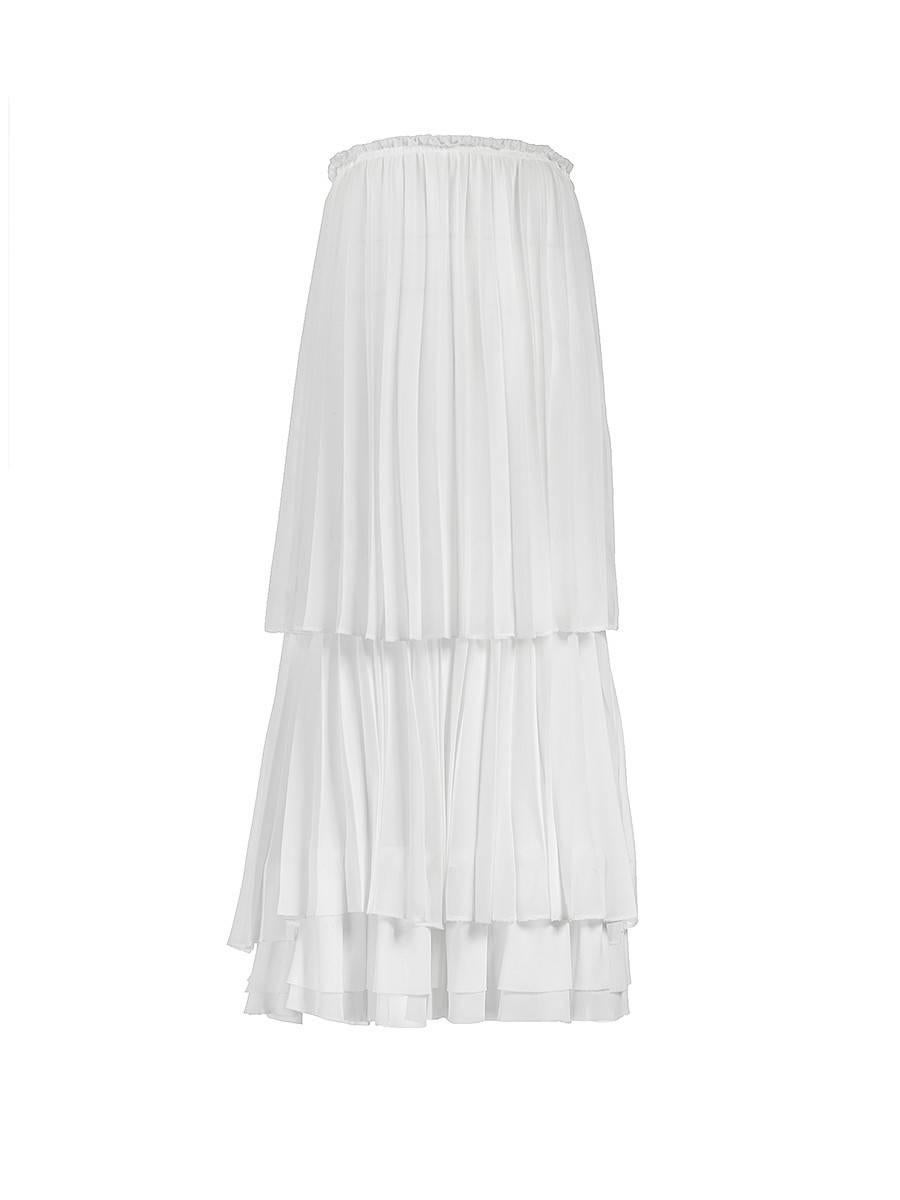 Vintage Comme des Garçons white silk three-tiered pleated long skirt with a back zip closure.