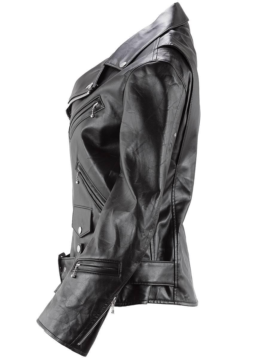 Junya Watanabe Comme des Garçons black faux leather biker jacket with multiple zippers and an adjustable waist belt from the 2007 Runway Collection.
