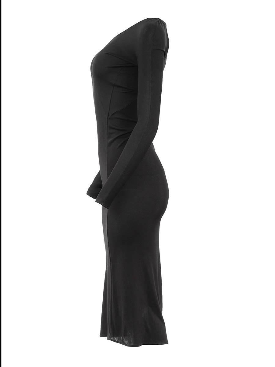 MAISON MARTIN MARGIELA 2009 Collection black jersey stretch asymmetric long sleeve dress with one extra long oversize sleeve and a fitted bodice. New With Tags.


