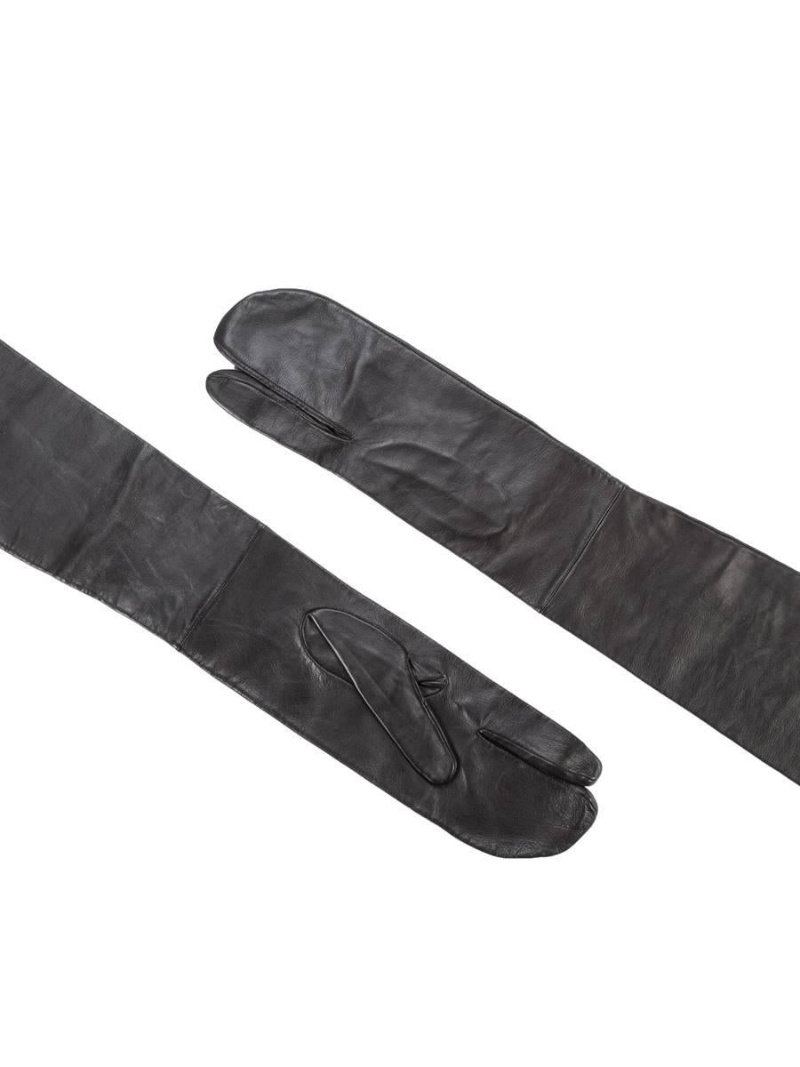 Rare Vintage Collectible Maison Martin Margiela Black Leather Long Tabi Gloves. 