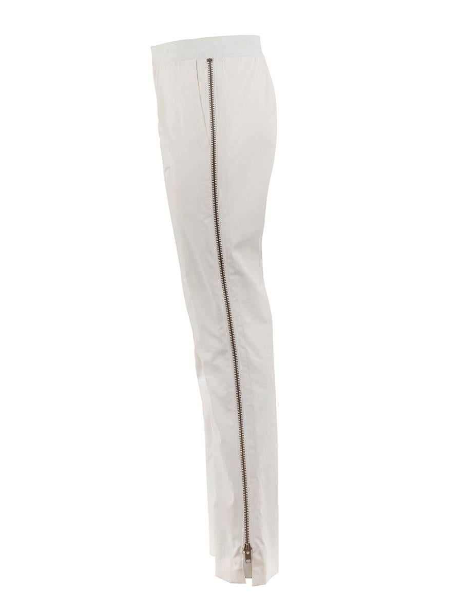 Thimister 2010 Spring Summer Couture Collection high waisted ecru trousers with working zippers up both sides and a zip closure at the waist. New with Tags.