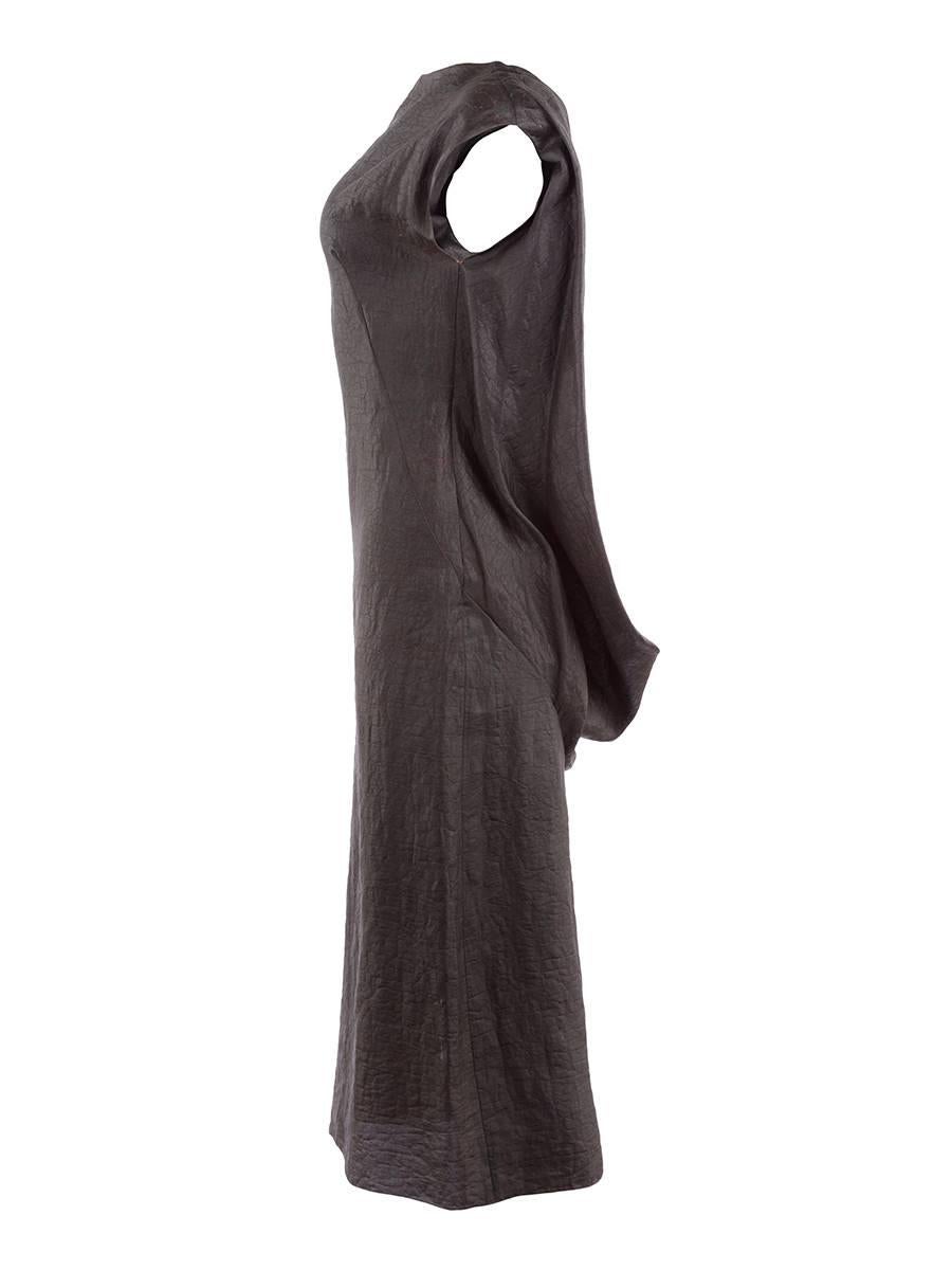 Thimister 2010 haute couture open back draped dress composed of acid washed raw silk creating an animal skin effect. Large silver side zipper and back natural cotton self-tying closures. New with Tag.