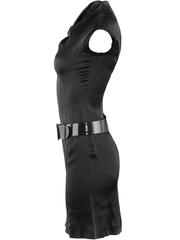 1980's Paco Rabanne Black Silk Mock Neck Belted Mini Dress