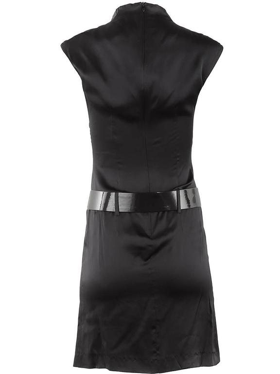 1980's Paco Rabanne Black Silk Mock Neck Belted Mini Dress In New Condition For Sale In Laguna Beach, CA