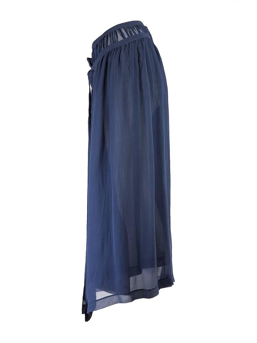 1990's Comme des Garçons sheer navy silk chiffon double layer pleated wrap maxi skirt with ties at the waist. New with Tags.