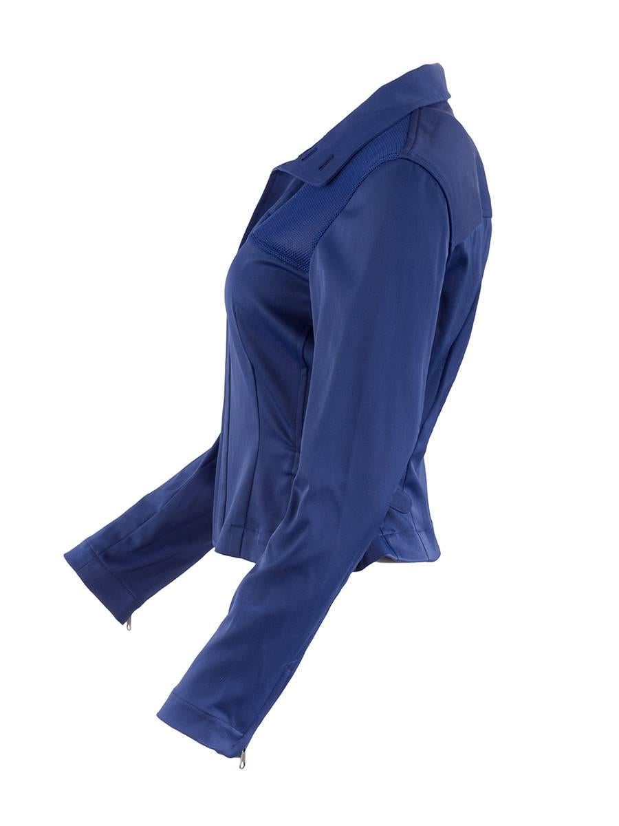 veste Matsuda bleu cobalt des années 1980, style motocyclette, avec fermeture éclair sur le devant, pattes latérales et fermetures éclair aux manches. Neuf avec étiquettes.