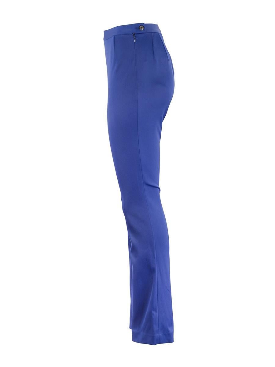 1980's Matsuda cobalt blue high waisted stretch trousers with flared legs and button on both sides of the waist. New with Tags.