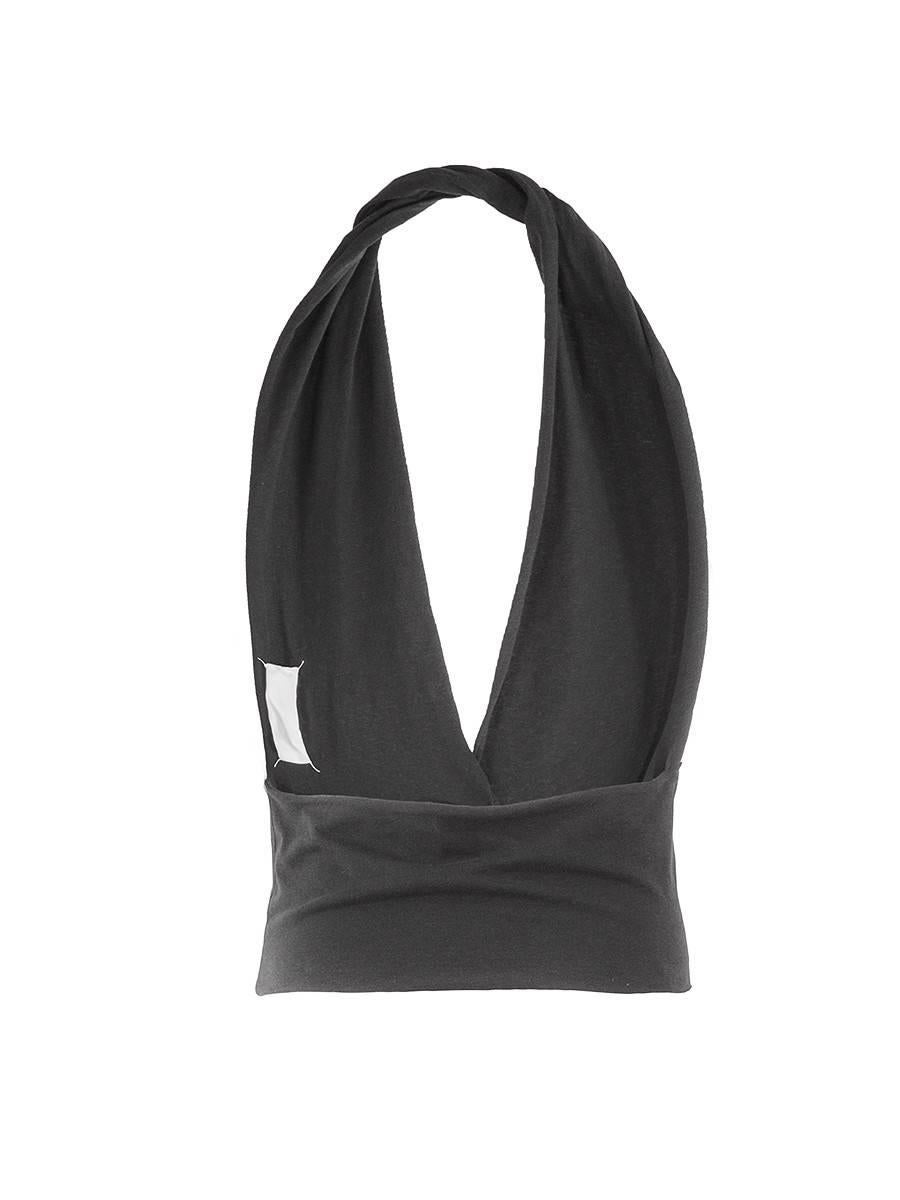 Cropped cotton halter top in Midnight with a low cut cross-over front and fitted back from MAISON MARTIN MARGIELA Artisanal Collection. New with Tags.