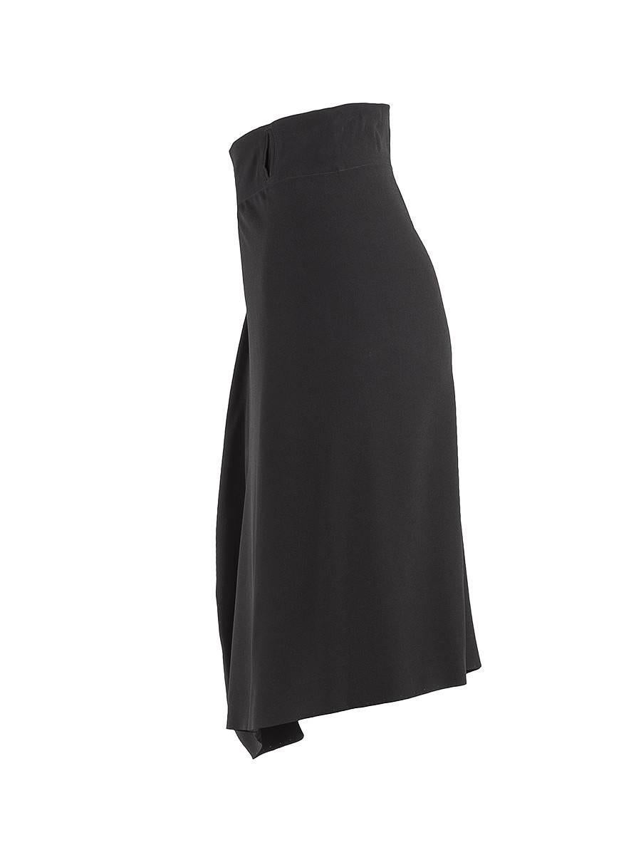 Maison Martin Margiela Vintage black silk crepe mid length skirt with a oversized waist creating a front drape when fastened and slits at the wide waistband for a belt. New with tag.