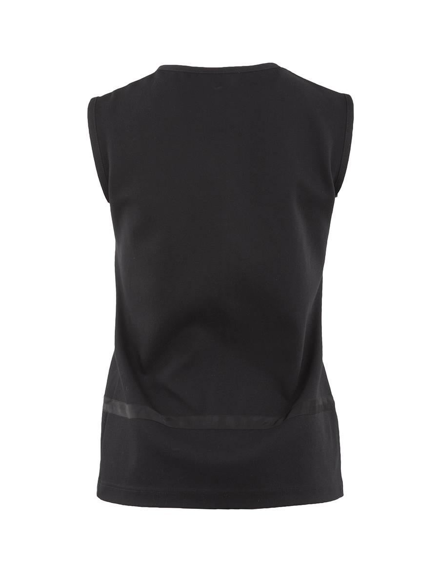 1990's Iconic Helmut Lang black cotton knit button down vest with a thin simple satin band running around the waist. NWT.
