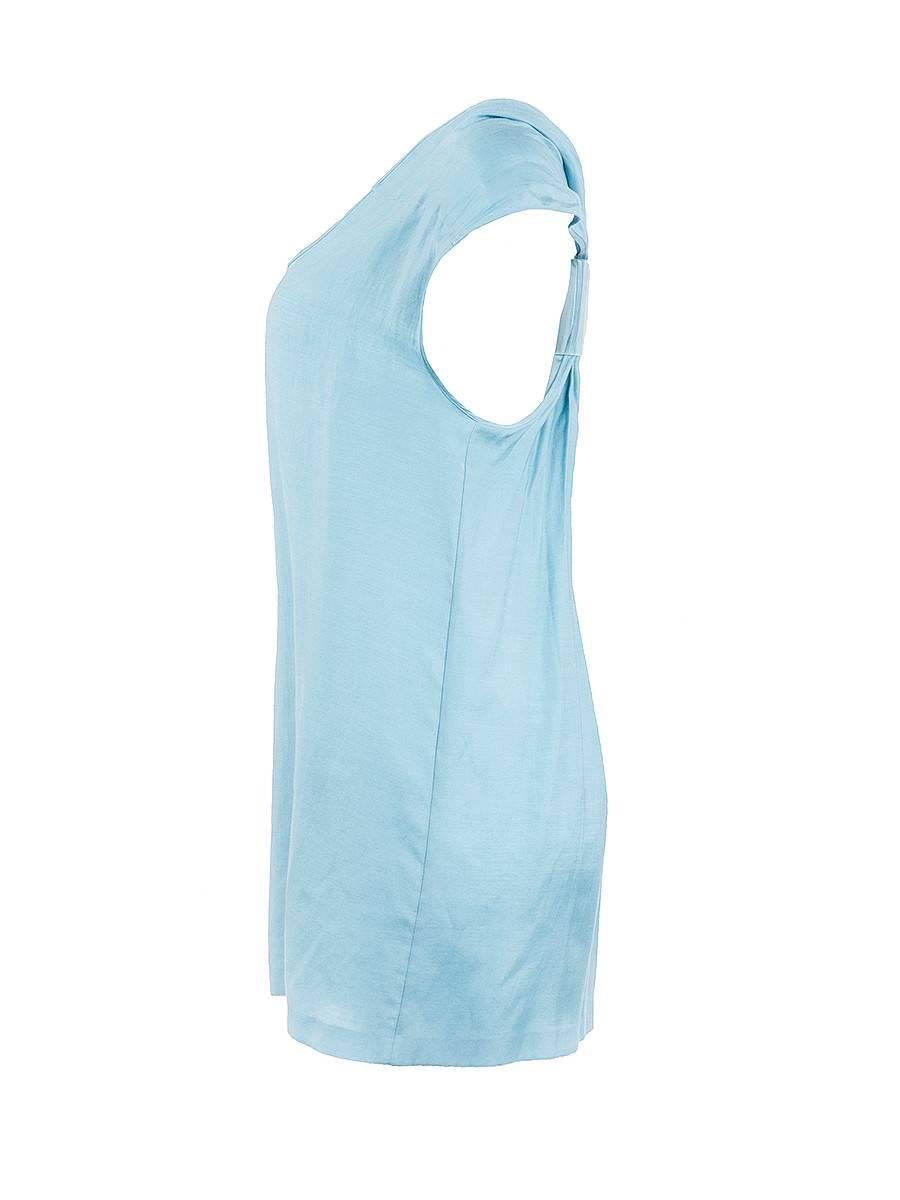 20th Century NWT Maison Martin Margiela turquoise lightweight linen halter top with a twisted back strap secured by a clear plastic tube detail. 
