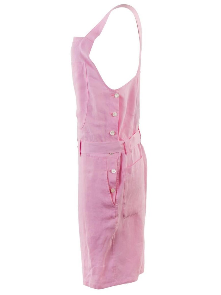 JUNYA WATANABE comme des garçons S/S 2008 Pink Linen Short Apron-Style Overalls with a racer back, side buttons and a self-adjusting fabric waist-belt. New with Tag,
