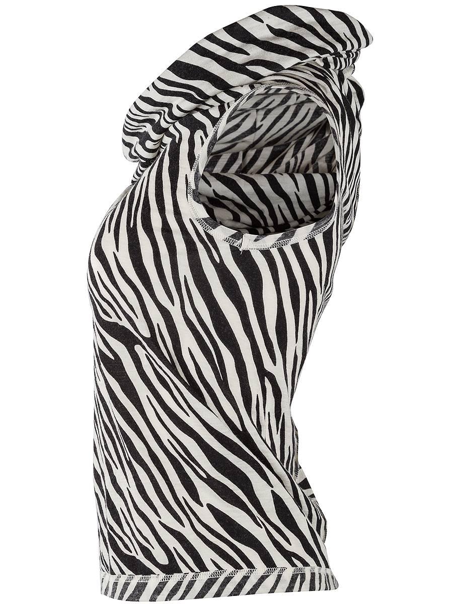 Junya Watanabe Comme des Garçons Vintage asymmetric knit top featuring a black and white zebra print, draping cowl neck and exposed seams. From the 2007 Collection.