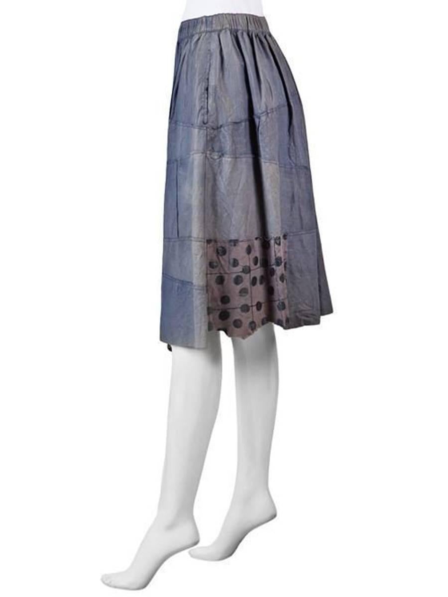 Gray Comme des Garçons Washed Dusty Blue Leather Patch Skirt