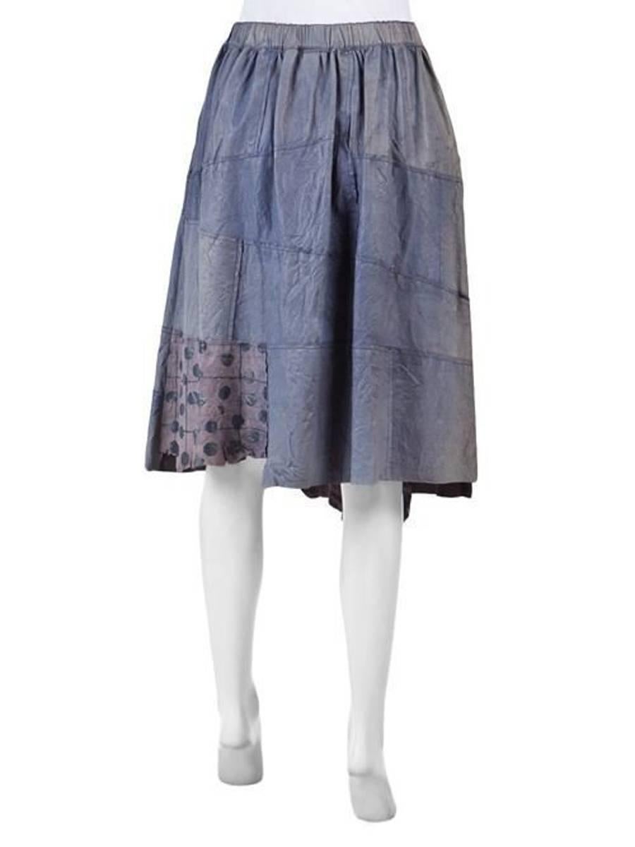 Comme des Garçons Washed Dusty Blue Leather Patch Skirt In Excellent Condition In Laguna Beach, CA