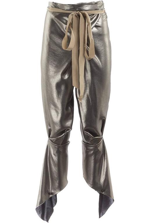 Thimister Couture Draped Metallic Silver Wrap Harem Pants For Sale