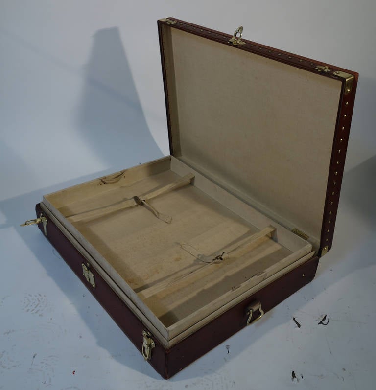 French Louis Vuitton Red Canvas Car Trunk  1930s For Sale