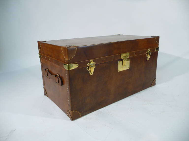 French Leather Steamer Trunk 20th Century For Sale