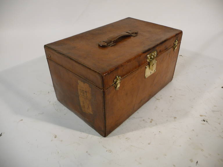 Brass Louis Vuitton Small Leather Trunk, 1900s For Sale