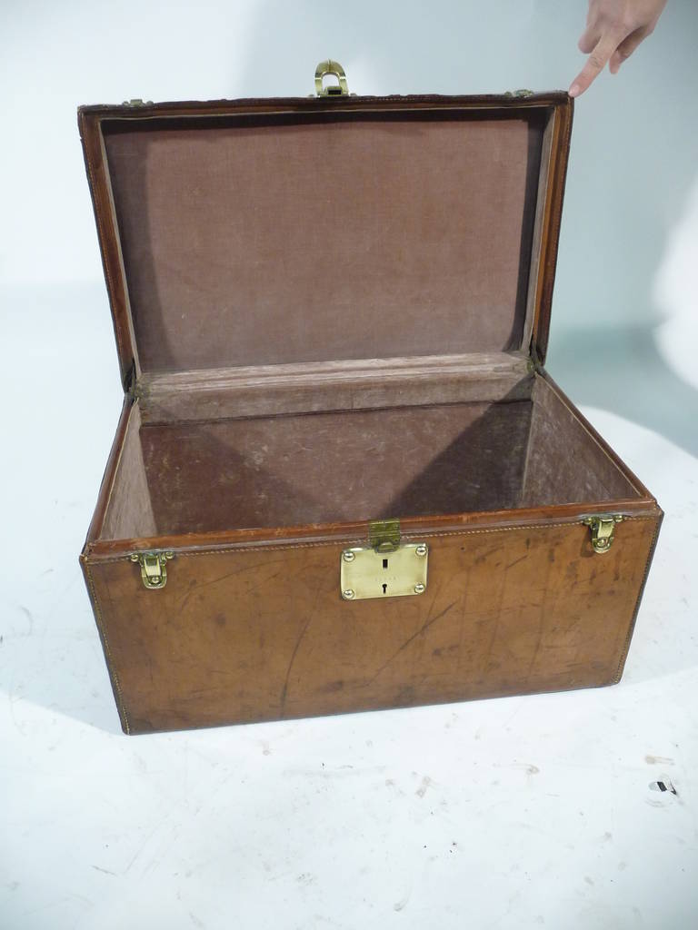 French Louis Vuitton Small Leather Trunk, 1900s For Sale