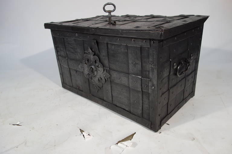 18th Century and Earlier Iron Nuremberg  Chest  17th / Coffre