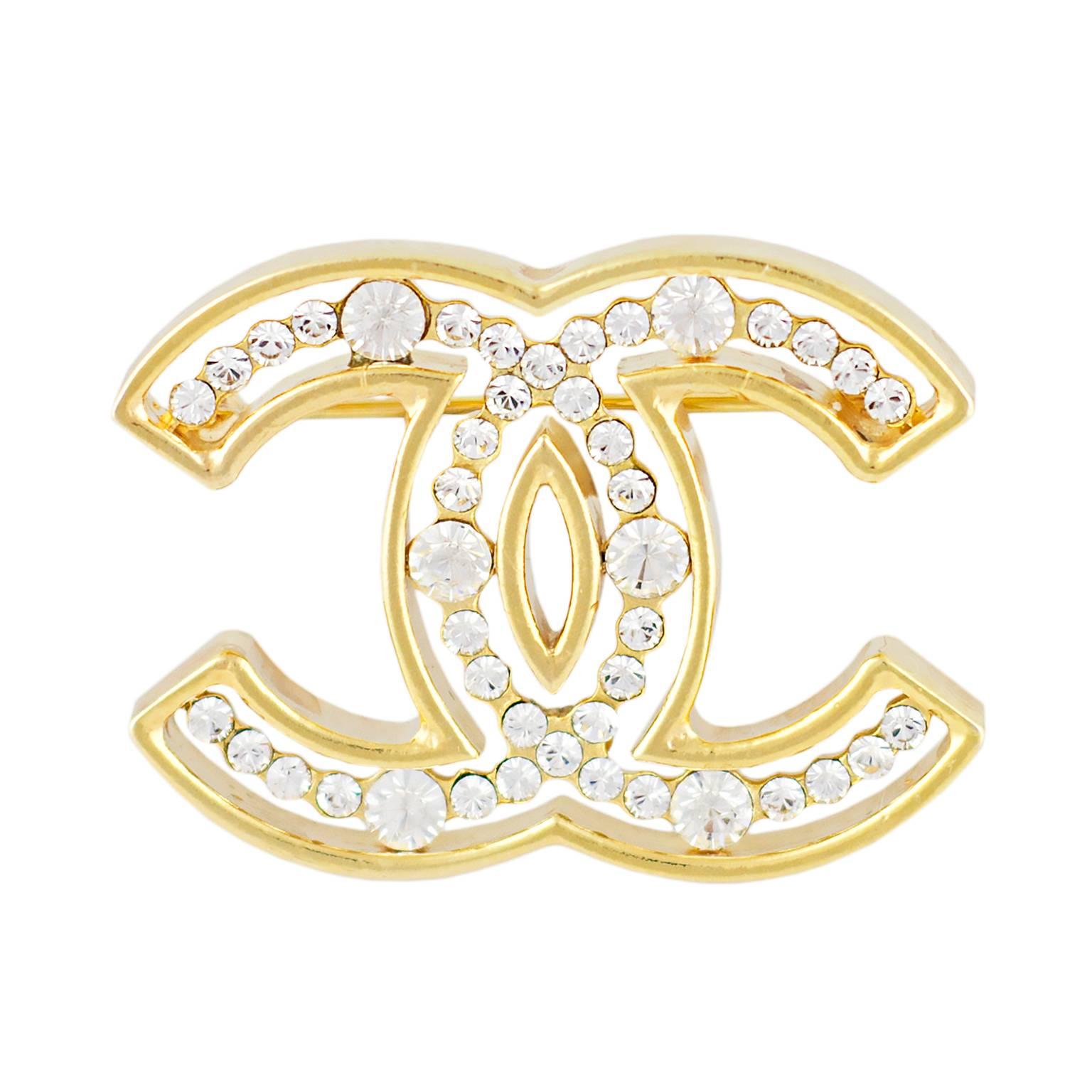 Chanel CC Logo Crystal Brooch
