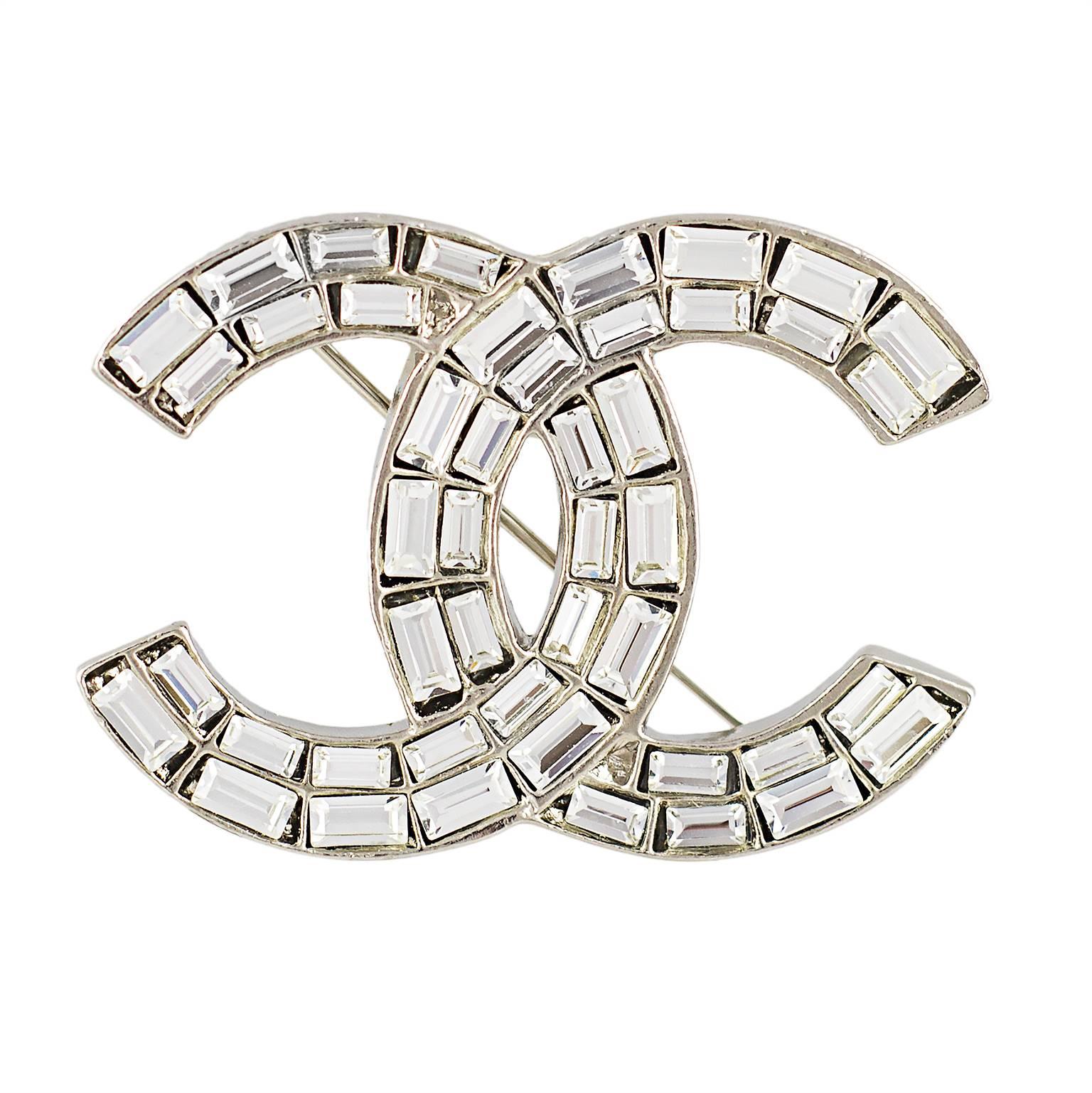 Chanel Crystal CC Logo Brooch