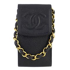 Vintage Chanel Black Caviar Phone / Lipstick Case, 1990s 