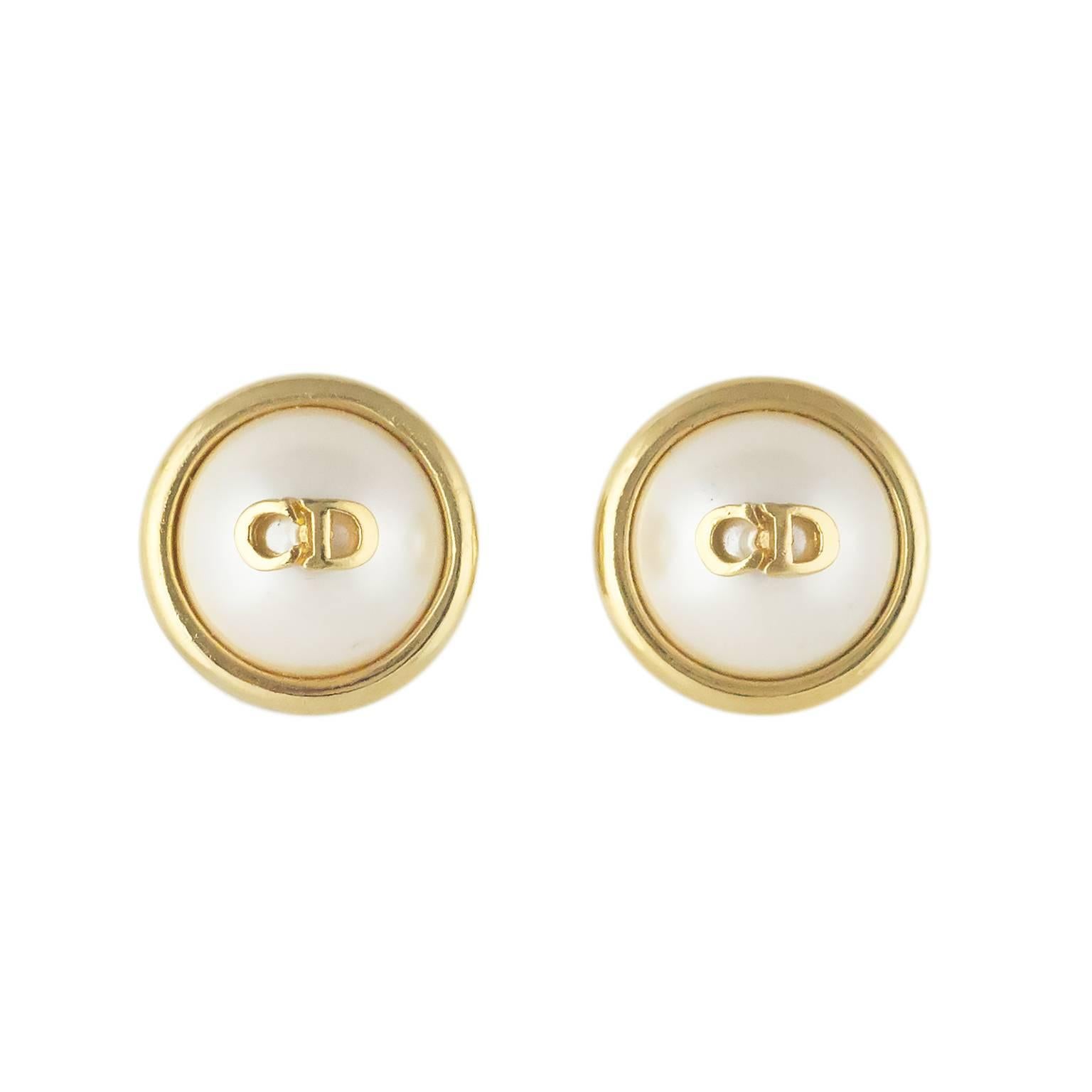 Christian Dior Pearl Logo Earrings