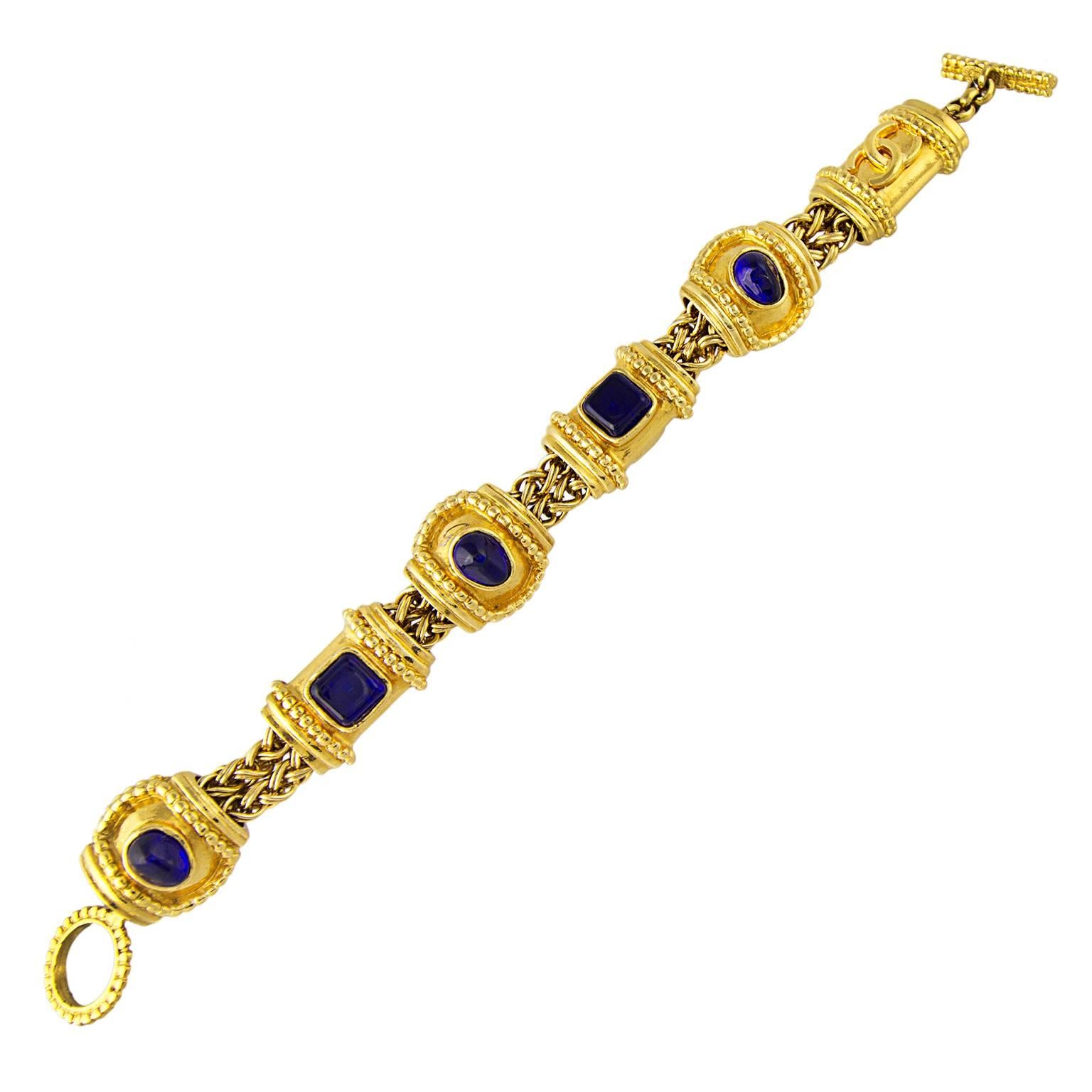 Chanel Etruscan Gold and Cobalt Bracelet For Sale