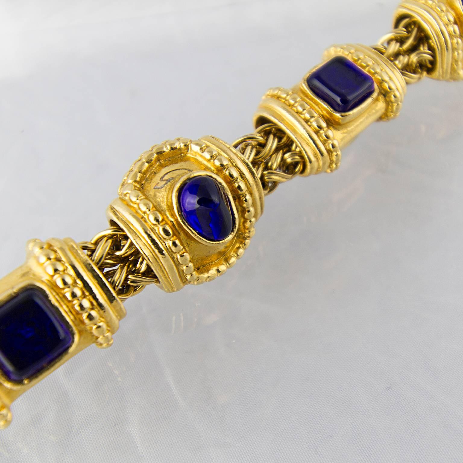 Chanel Etruscan Gold and Cobalt Bracelet In Excellent Condition For Sale In London, GB